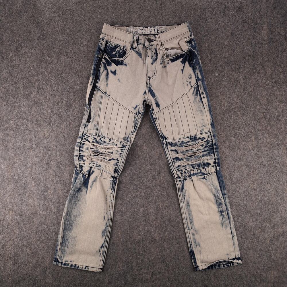 Encrypted Jeans Boys 12 Blue Tie Dye Moto Straight Denim Distressed Zip Pockets